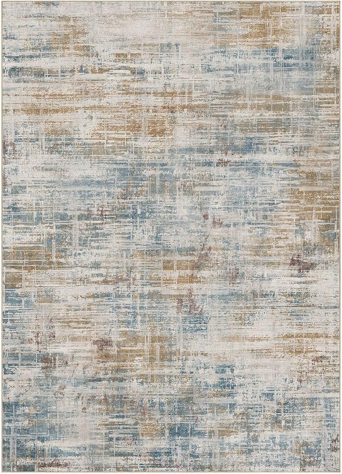Area Rug for Living Room: 5x7 Washable Neutral Abstract Modern Soft Rugs Non Slip Indoor Floor Stain Resistant Carpet for Bedroom Dining Room Office Nursery - Blue Brown