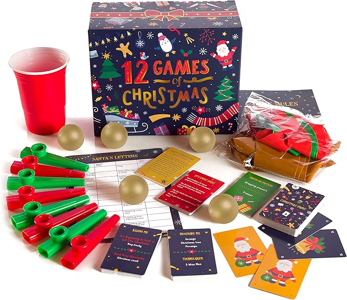 Gutter Games 12 Games of Christmas - 12 Hilarious Holiday Activities [Family Party Games Pack for Kids, Teens & Adults] - by Beat That! Game - Multicolor