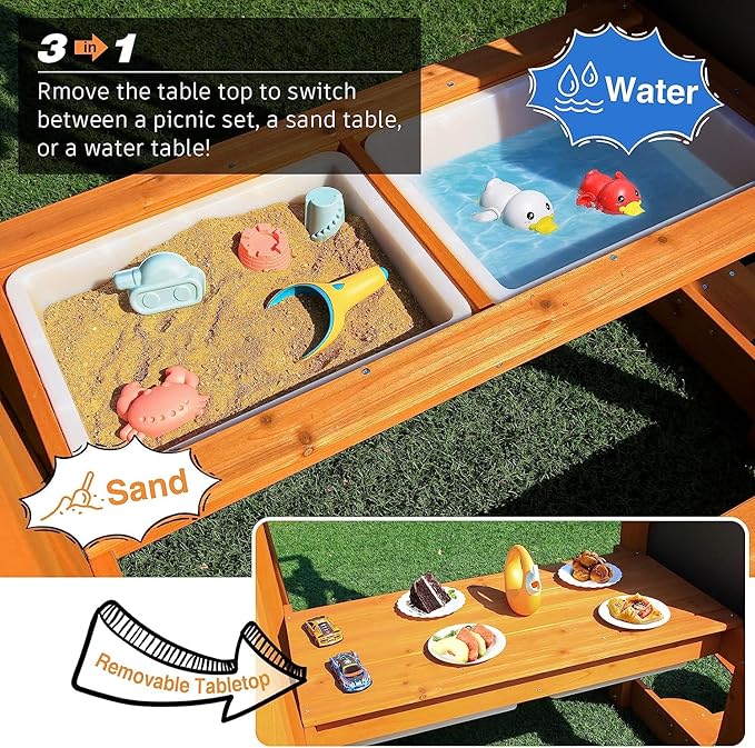 Kids Swing Sets for Backyard, Wooden Playground Sets for Ages 3-6 with a Wave Slide, Rock Climbing Wall, Sandbox, 2 Swings, and More,6-in-1 Outdoor Playset