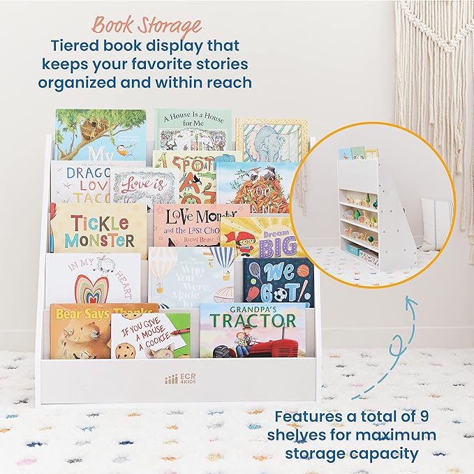 ECR4Kids Streamline Single-Sided Book Display with Storage, Classroom Bookshelf, White Wash