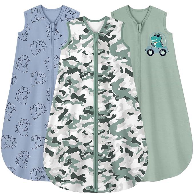 Yoofoss Baby Sleep Sack 6-12 Months Baby Wearable Blanket 100% Cotton 2-Way Zipper TOG 0.5 Toddler Sleeping Sack 3 Pack, Lightweight Sleep Sacks for Babies(Medium)
