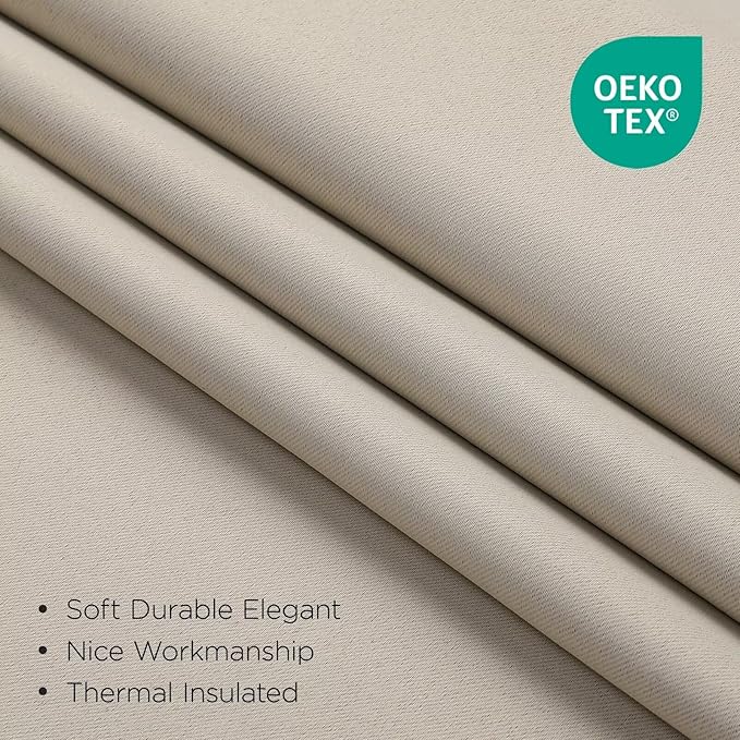 Joydeco 90 Inch Blackout Curtains for Bedroom, Thermal Insulated Black Out Curtains 2 Panels Set, Room Darkening Drapes for Living Room Window Rod Pocket Back Tab (W37 x L90 Inch, Light Beige)