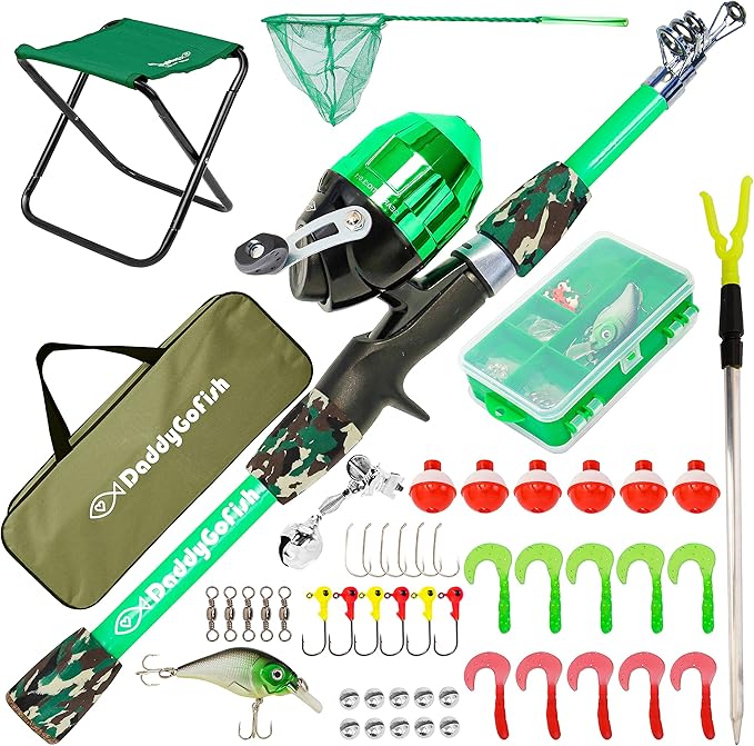 DaddyGoFish Kids Fishing Pole - Rod Reel Combo Tackle Box Starter Set - First Year Small Gear Kit for Boys Girls Toddler Youth Age Beginner Little Children