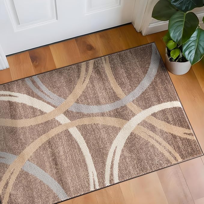 Rugshop Modern Wavy Circles Design Area Rug 2'7" x 4' Brown