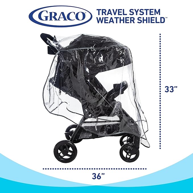Graco Travel System Weather Shield, Baby Rain Cover, Universal Size to fit Most Travel Systems, Waterproof, Windproof, Ventilation, Sun Protection, Shade, Umbrella, Pram, Vinyl, Plastic, Clear