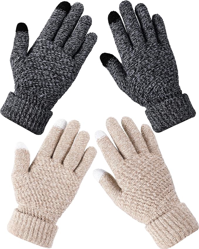 Geyoga 2 Pairs Women's Winter Touch Screen Gloves Soft Warm Fleece Lined Knit Elastic Cuff Winter Texting Gloves