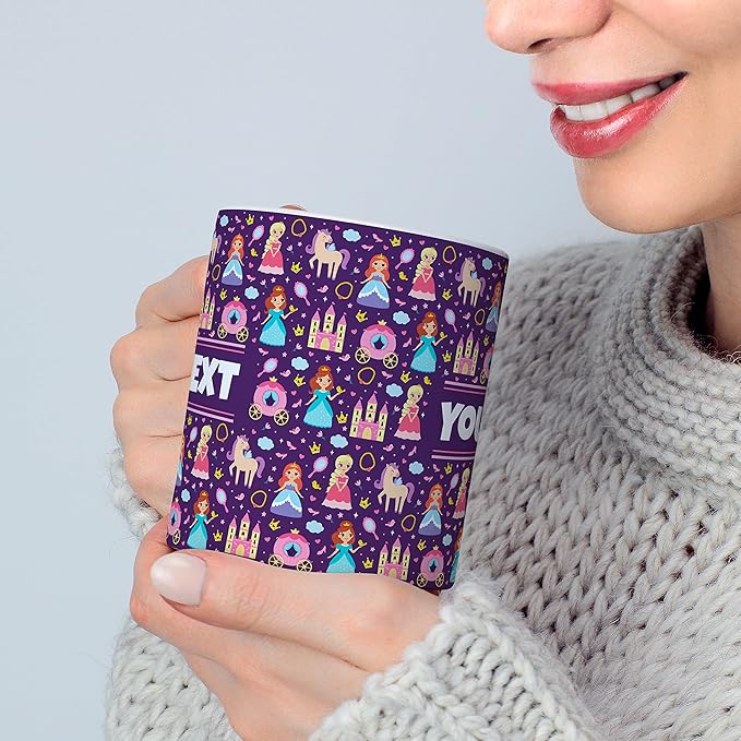 Personalized Mug for Kids - Princesses - Custom Name/Text, Ceramic Hot Chocolate/Cocoa/Coffee Cup for Girls, Birthday/Christmas/Holiday Gift - 11 oz, Black Handle