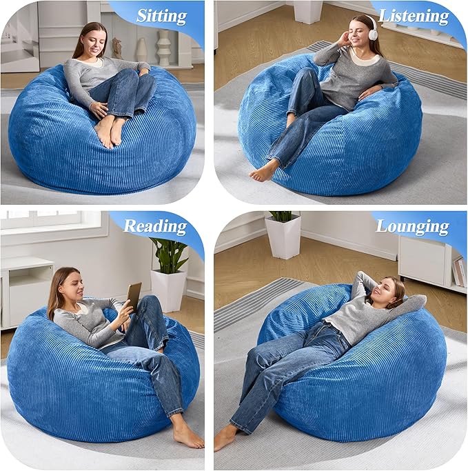 3.5FT Bean Bag Chairs Teardrop Bean Bag Chair for Adults Beanbag Chair with Memory Foam Filled Machine Washable Cover for Living Room, Bedroom (Large,Blue)
