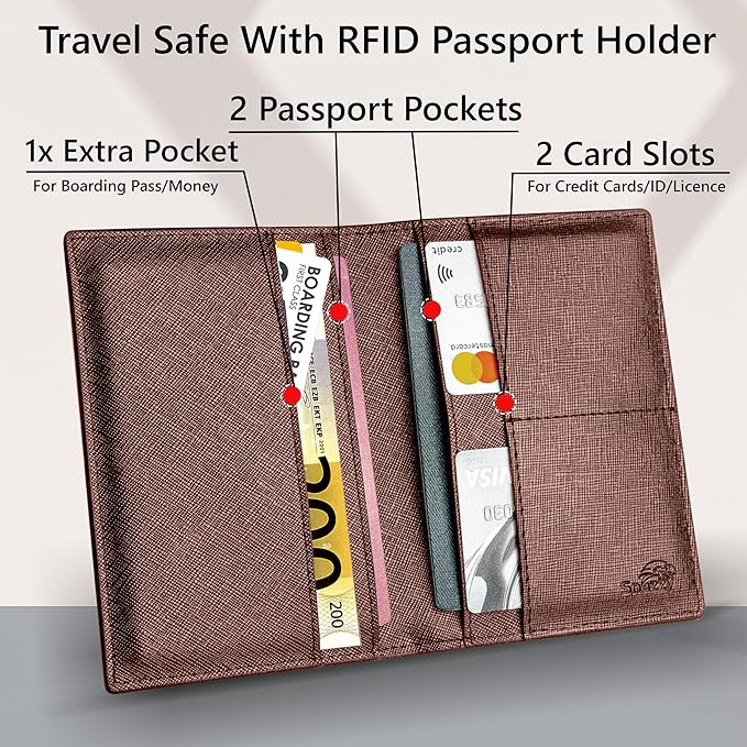2 Passport Holder - Travel Essentials, RFID Blocking Wallet Credit Card Organiser, Plain Accessories Slim Cover For Men & Women