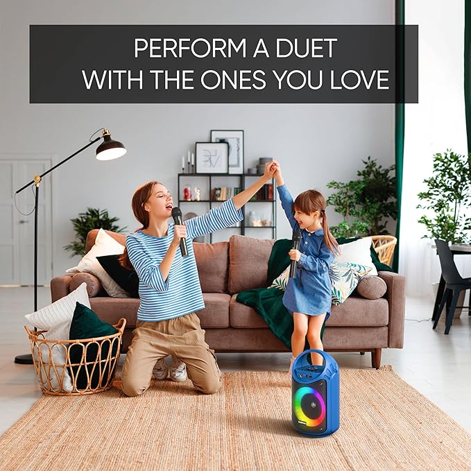MASINGO Karaoke Machine for Kids and Adults with 2 Wireless Bluetooth Microphones, PA Portable Speaker with Colorful LED Lights, Supports TF Card/USB, AUX/MIC in, TWS for Home Party, Burletta C10 V2