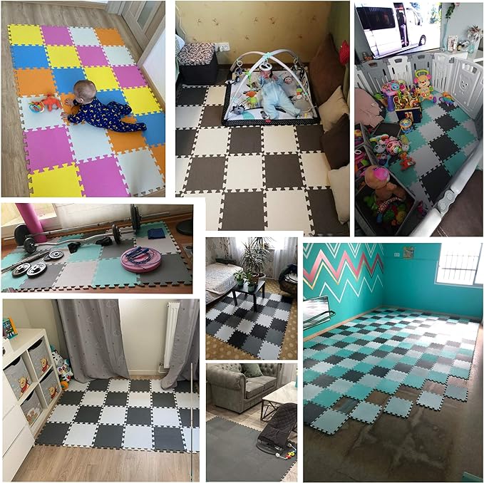 YIMINYUER® 20 Tiles (30cm×30cm×1cm Each Tile) Baby Soft Puzzle Play Mats, Kids Thick EVA Foam Floor, Toddlers & Children's Soft Interlocking Mat R12G301020