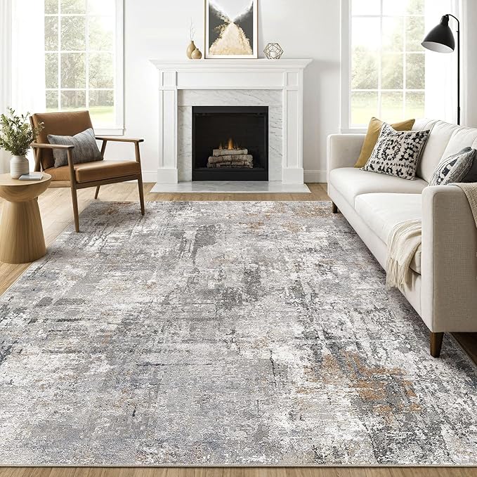 10x14 Area Rugs Living Room: Washable Large Abstract Modern Soft Rug Stain Resistant Indoor Floor Non Slip Accent Carpet for Bedroom Nursery Playroom Office Dining Room Dorm Home House- Gray Rust