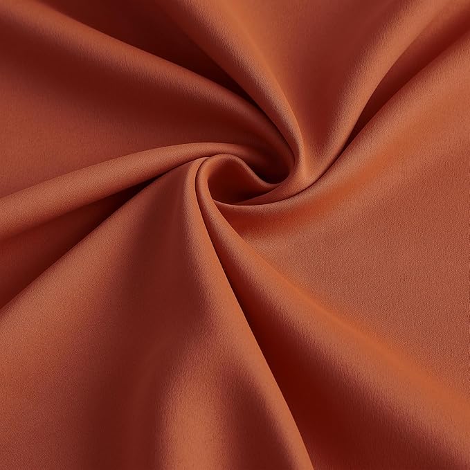 KEQIAOSUOCAI Burnt Orange Blackout Pleated Curtains Short 2 Panels Set 45 Inch Length for Small Windows, Pinch Pleat with Hooks, Boho Muted Ochre Orange Curtain for Bedroom W40 x L45