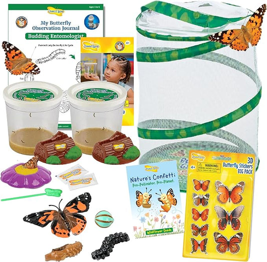 Insect Lore Butterfly Garden Kit with Live Caterpillars – Grow 10 Painted Lady Butterflies - STEM Learning Activity, Habitat with Journal, Stickers, Seeds & Figurines - As Seen on TV