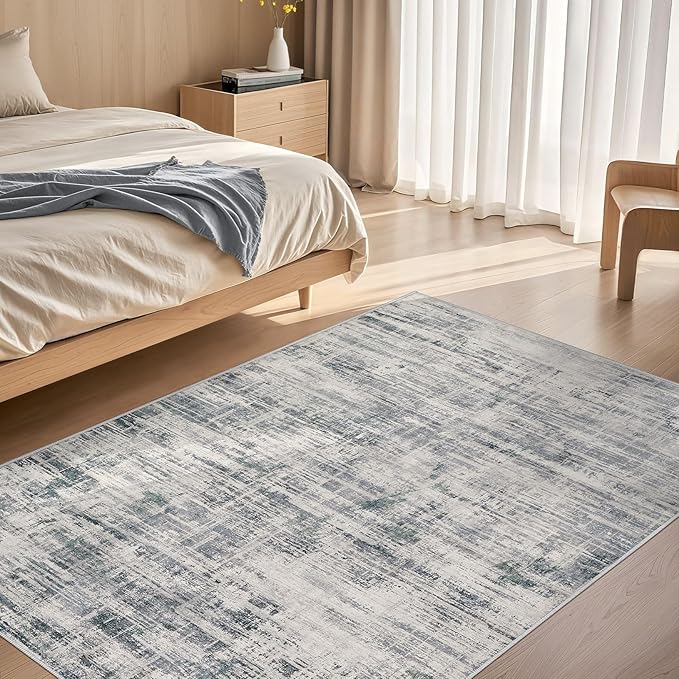 Area Rug for Living Room: 4x6 Washable Neutral Abstract Modern Soft Rugs Non Slip Indoor Floor Stain Resistant Carpet for Bedroom Dining Room Office Nursery - Gray
