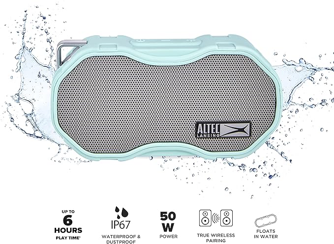 Altec Lansing Baby Boom XL - Waterproof Bluetooth Speaker, Wireless & Portable Speaker for Travel & Outdoor Use, Deep Bass & Loud Sound, 1 Pack, Mint