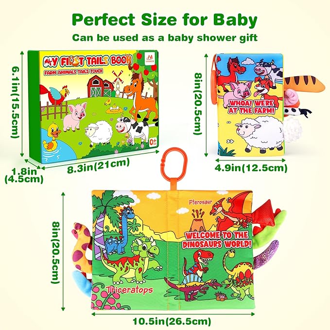 Vanmor 2 Pack Baby Cloth Books, High Contrast Sensory Crinkle Toys for 0-6 Months Infants, Soft Tummy Time Travel Essentials, for Boys, Easter Basket Stuffers