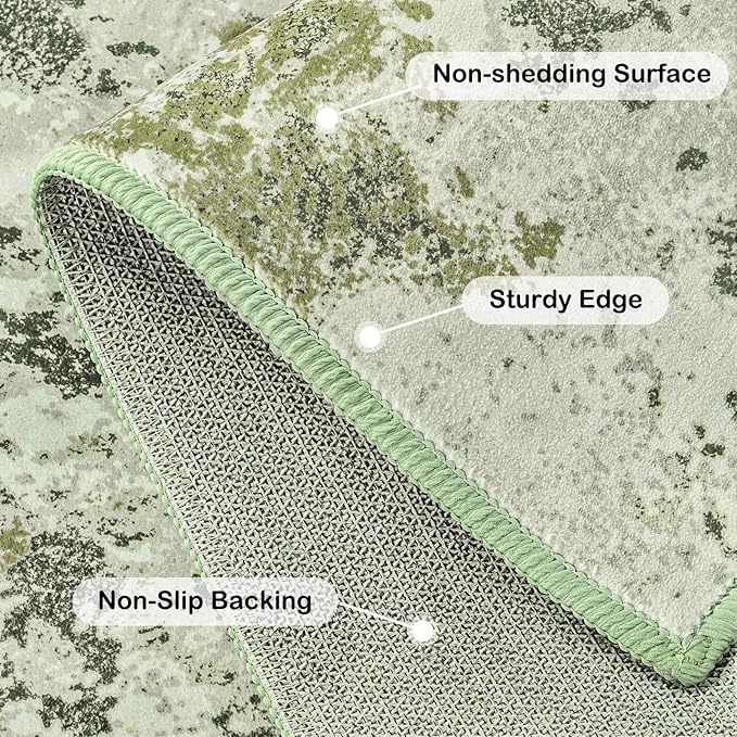 Kelarea 5x7 Rug for Living Room, Green Washable Non-Slip Rugs, Modern Abstract Large Rugs Low Pile Soft Carpet for Bedroom, Kitchen, Dining Room, Classroom, Dorm, Nursery, Home Office