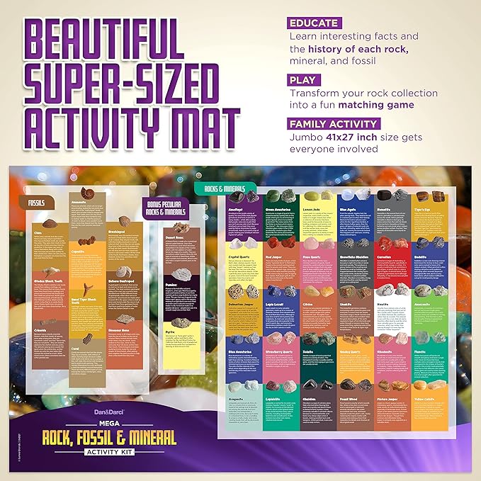 Dan&Darci Rock Collection for Kids - Includes 250+ Bulk Rocks, Gemstones & Crystals + Genuine Fossils and Minerals - 2 Lbs. - Geology Earth Science STEM Toys Activity, Gifts for Boys & Girls Ages 6+
