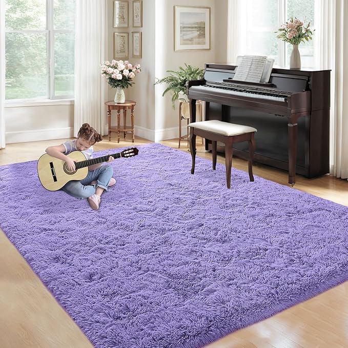 5x8 Area Rug for Living Room: Fluffy Shag Soft Washable Rugs Fuzzy Plush Indoor Carpet for Bedroom Nursery Playroom Dorm Kids Girls Boys Room (Purple, 5'x8')