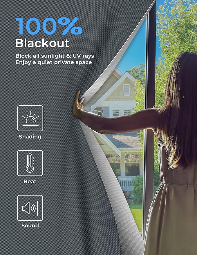 Sumobaby Blackout Curtains 114"x57" Portable No Drill Blinds for Windows with Heat-Resistant Magic Tapes,100% Black Out Window Cover,Window Shades Easy to Cut Fit for Bedroom,Dorm Room,Nursery(Gray)