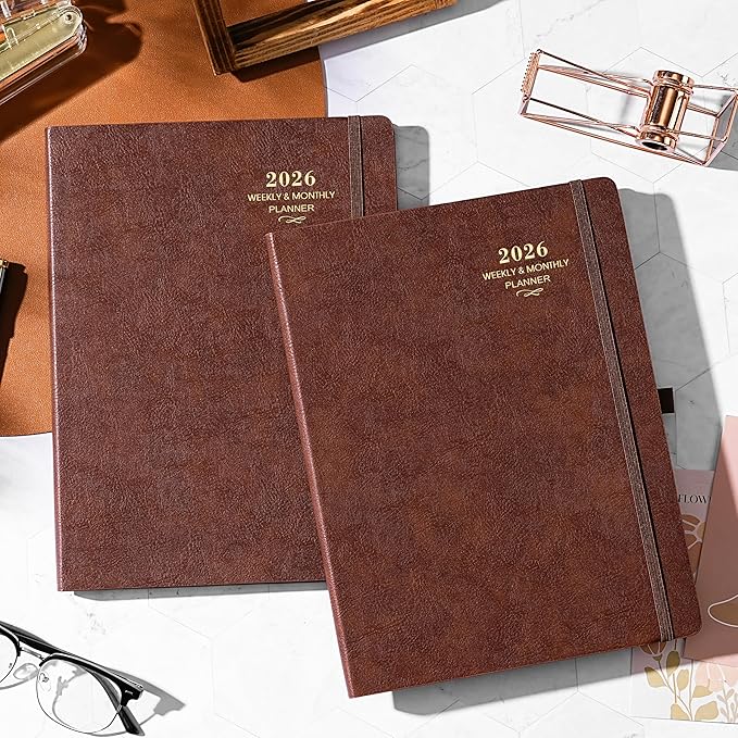 2026 Planner - JAN 2026 - DEC 2026, Planner 2026, Weekly and Monthly Planner, Leather Cover Calendar Planner with Thick Paper, Back Pocket with Notes Pages, Brown (8.5" x 11")