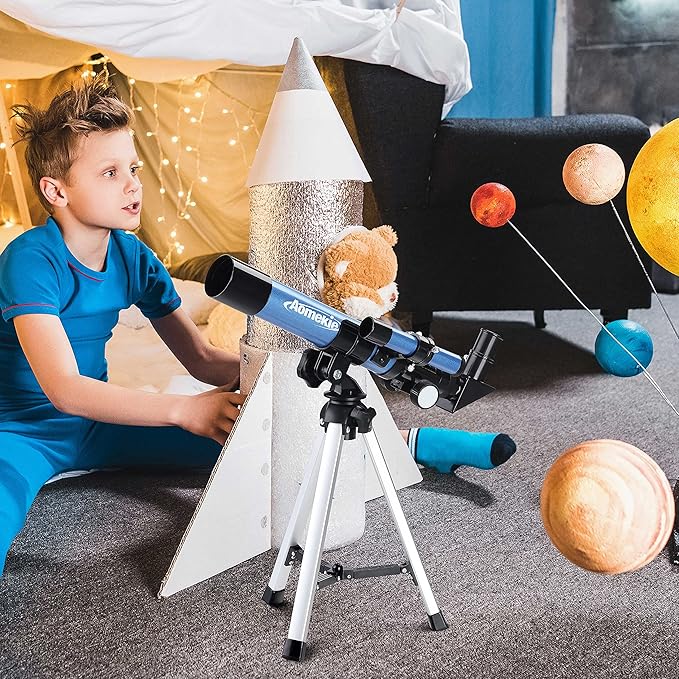 AOMEKIE Telescopes 40/400 with Tabletop Tripod 2 Eyepieces Portable Telescopes for Astronomy Beginners with Finderscope and Compass,Space, Gifts