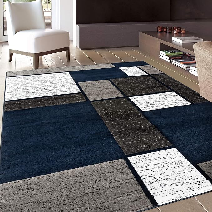 Rugshop Contemporary Modern Boxes Area Rug 5' 3" x 7' 3" Navy